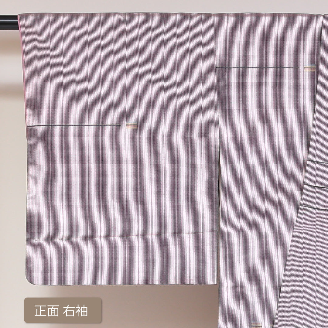 紬 袷 身丈152cm 裄丈65cm 正絹 Bランク Sサイズ 広衿 カジュアル 創作柄 紫系 1216-03176