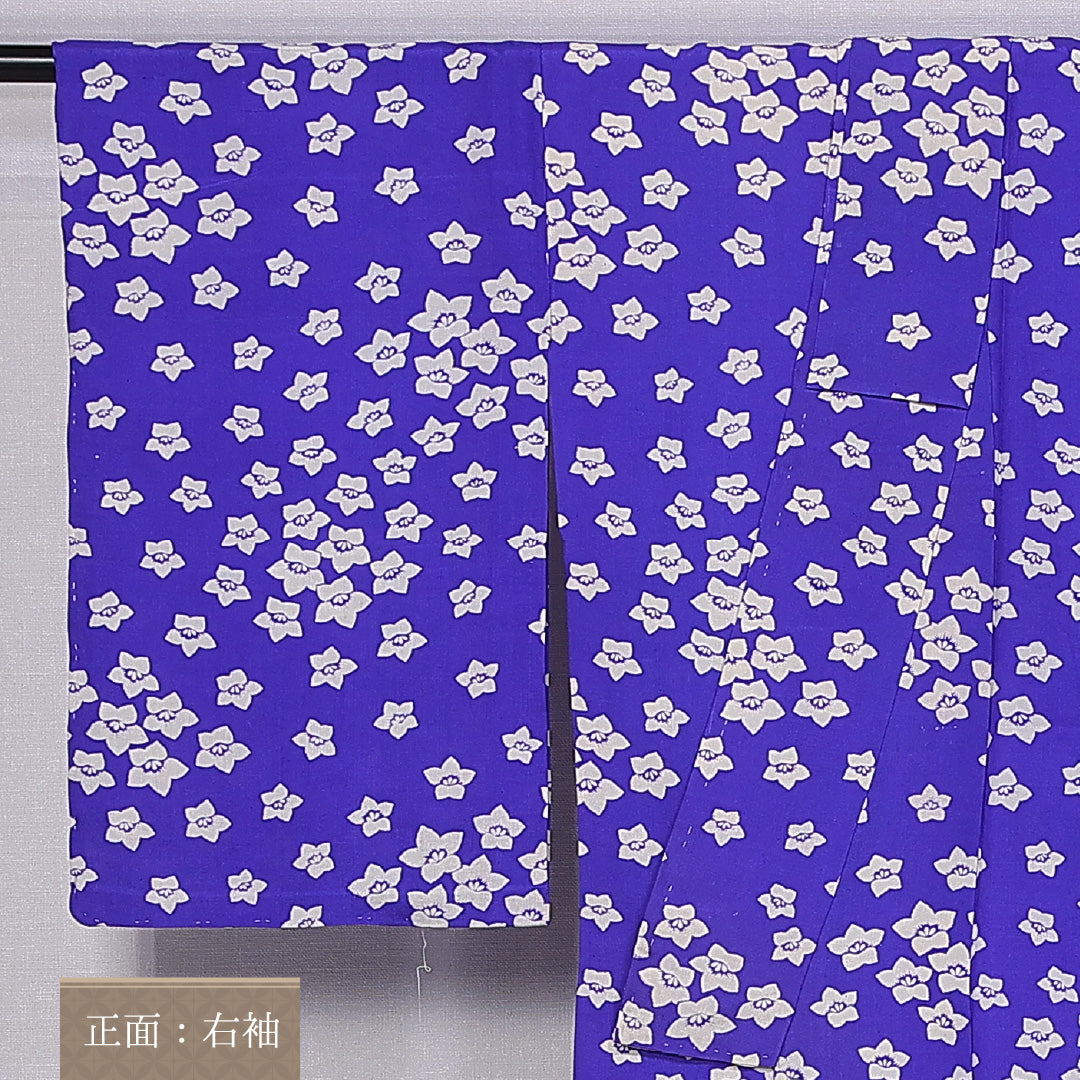 アンティーク 小紋 袷 身丈143cm 裄丈62cm 正絹 Aランク 広衿 XSサイズ 居敷当て 桔梗 青系 HP 1221-10931
