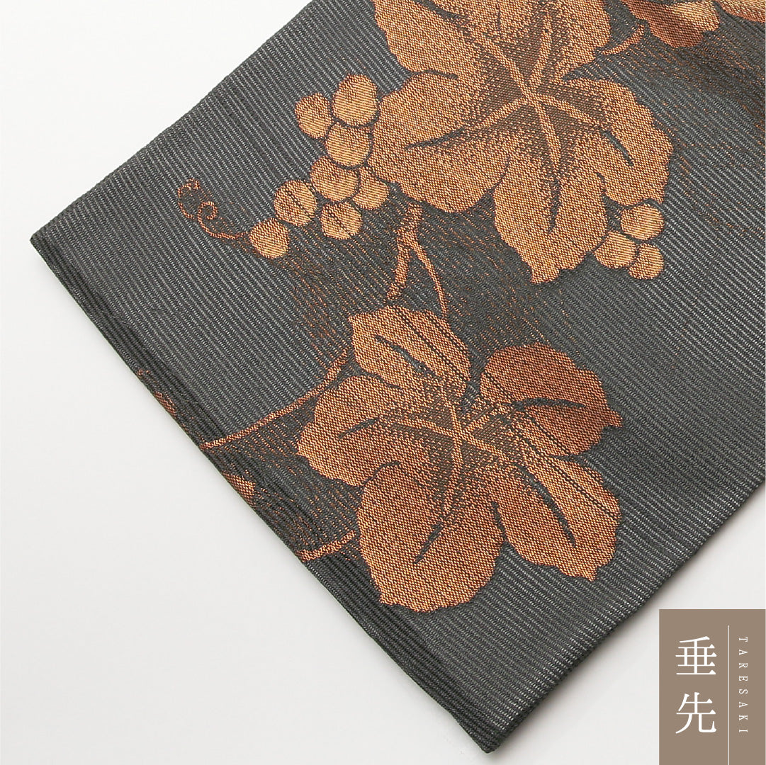 夏物 名古屋帯 六通 帯丈364cm カジュアル Sランク 正絹 絽 葡萄 黒系 1224-01989