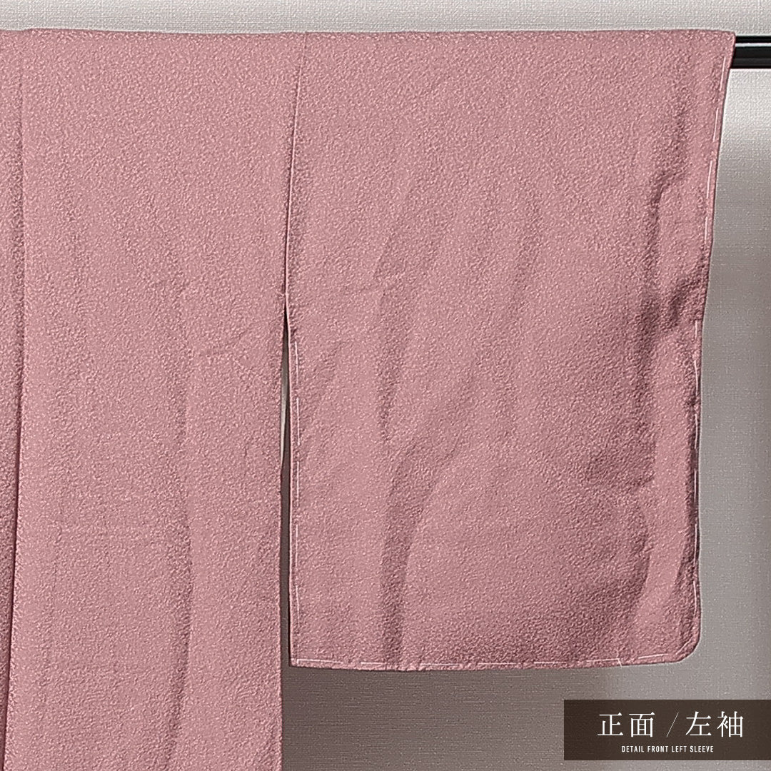 色無地 袷 身丈161cm 裄丈64cm 正絹 Sランク 一つ紋 (五三桐) セミフォーマル バチ衿 Lサイズ 無地 ピンク系 RP 1219-14941