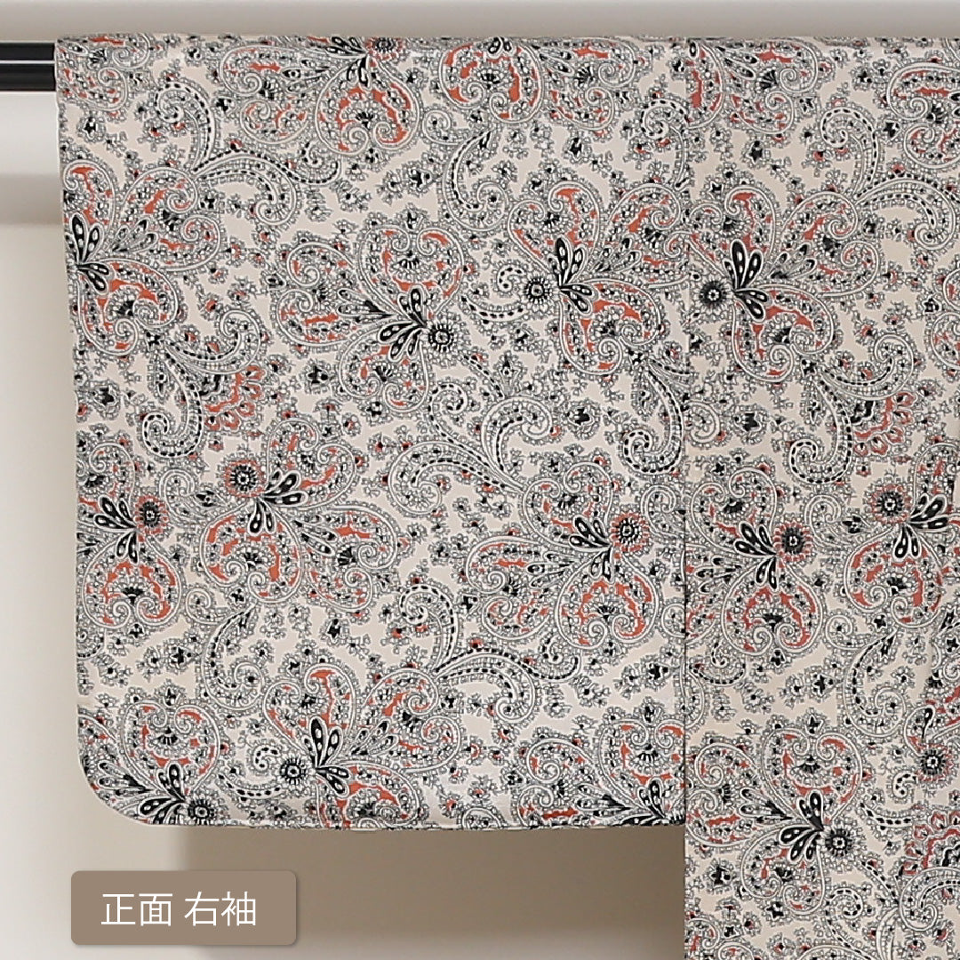 小紋 袷 身丈150cm 裄62.5cm 白系 モダン ボタニカル 正絹 Cランク 1215-01673-5211