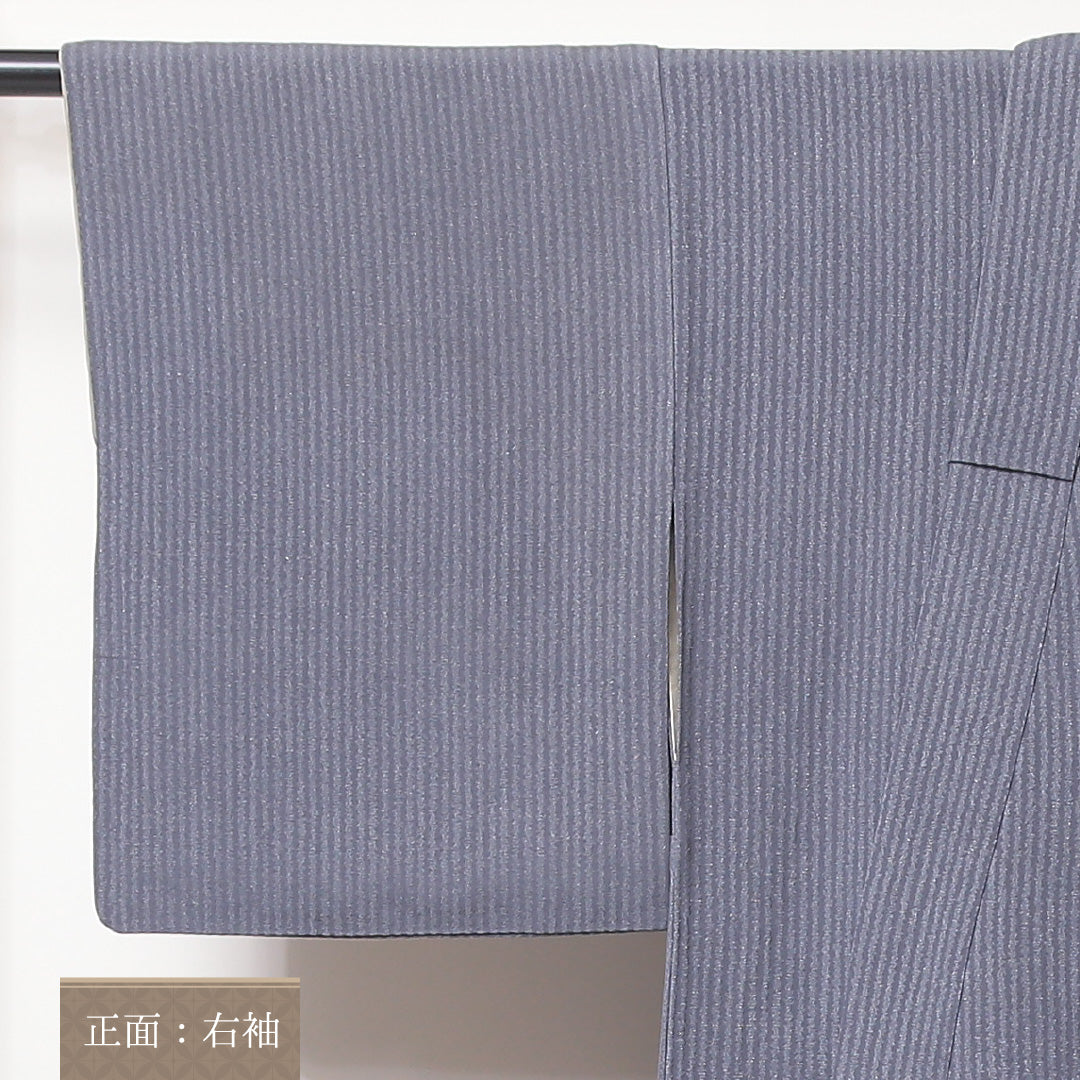 小紋 袷 身丈161cm 裄丈62cm 正絹 Sランク Lサイズ バチ衿 インフォーマル 織り出し 縞 漆糸 グレー系 1215-02241