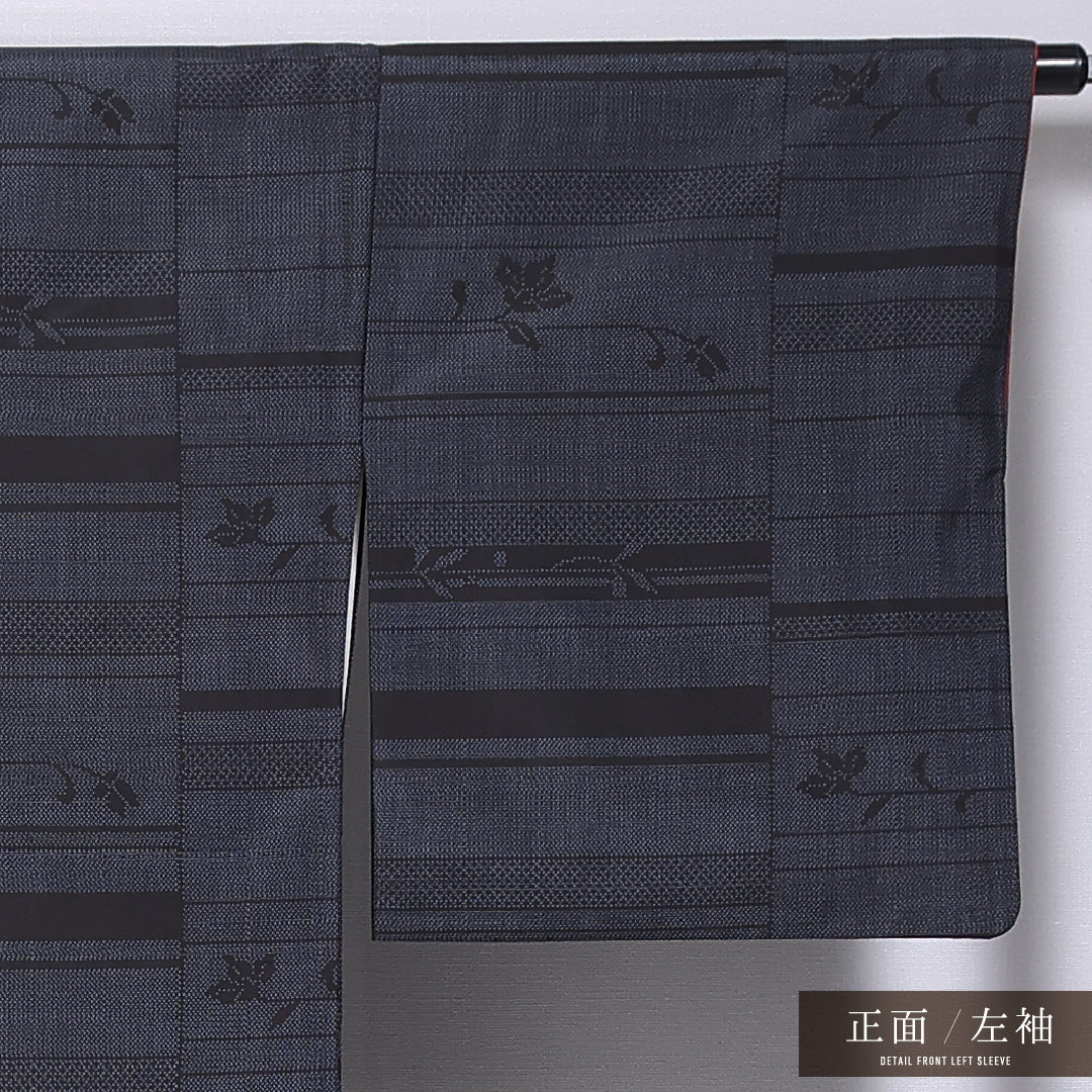 大島紬 袷 身丈158cm 裄丈64cm 正絹 Aランク インフォーマル 広衿 Mサイズ 花柄 紺系 RP 1223-11706