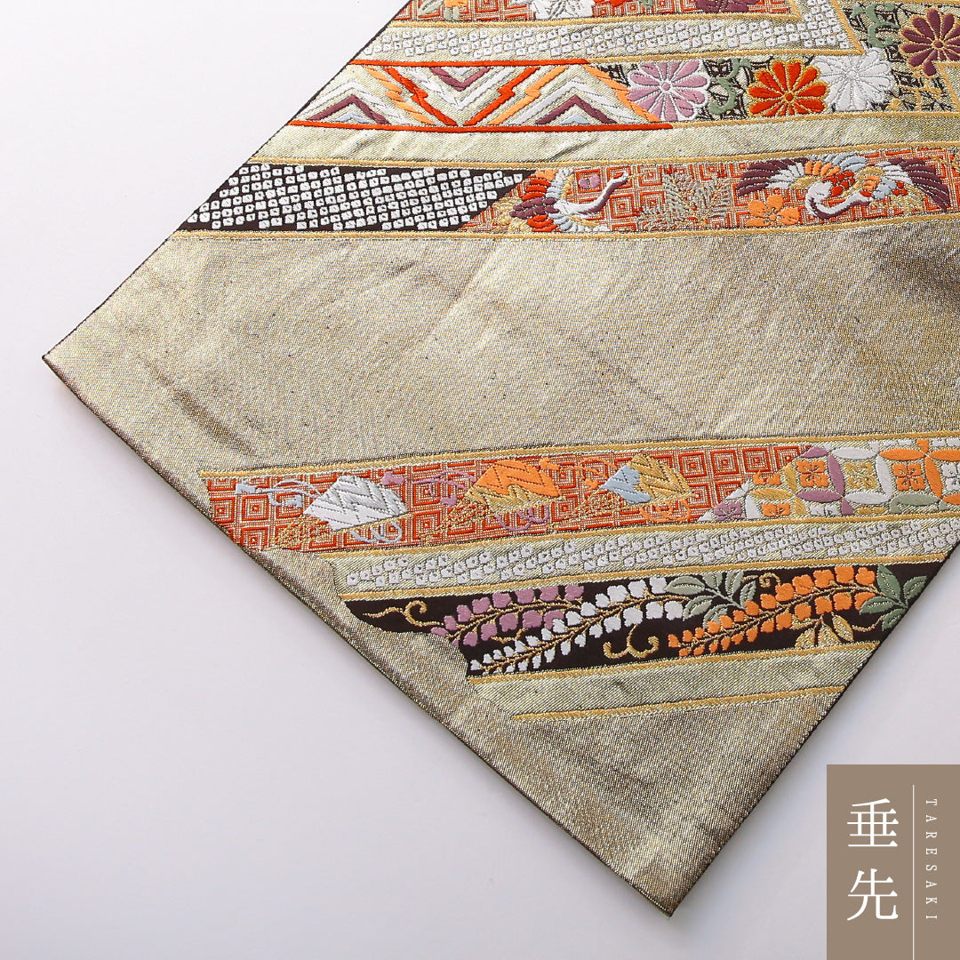 袋帯 帯丈438cm 正絹 六通 松皮重吉祥文 フォーマル 松皮菱 吉祥文様 金系 1243-02143