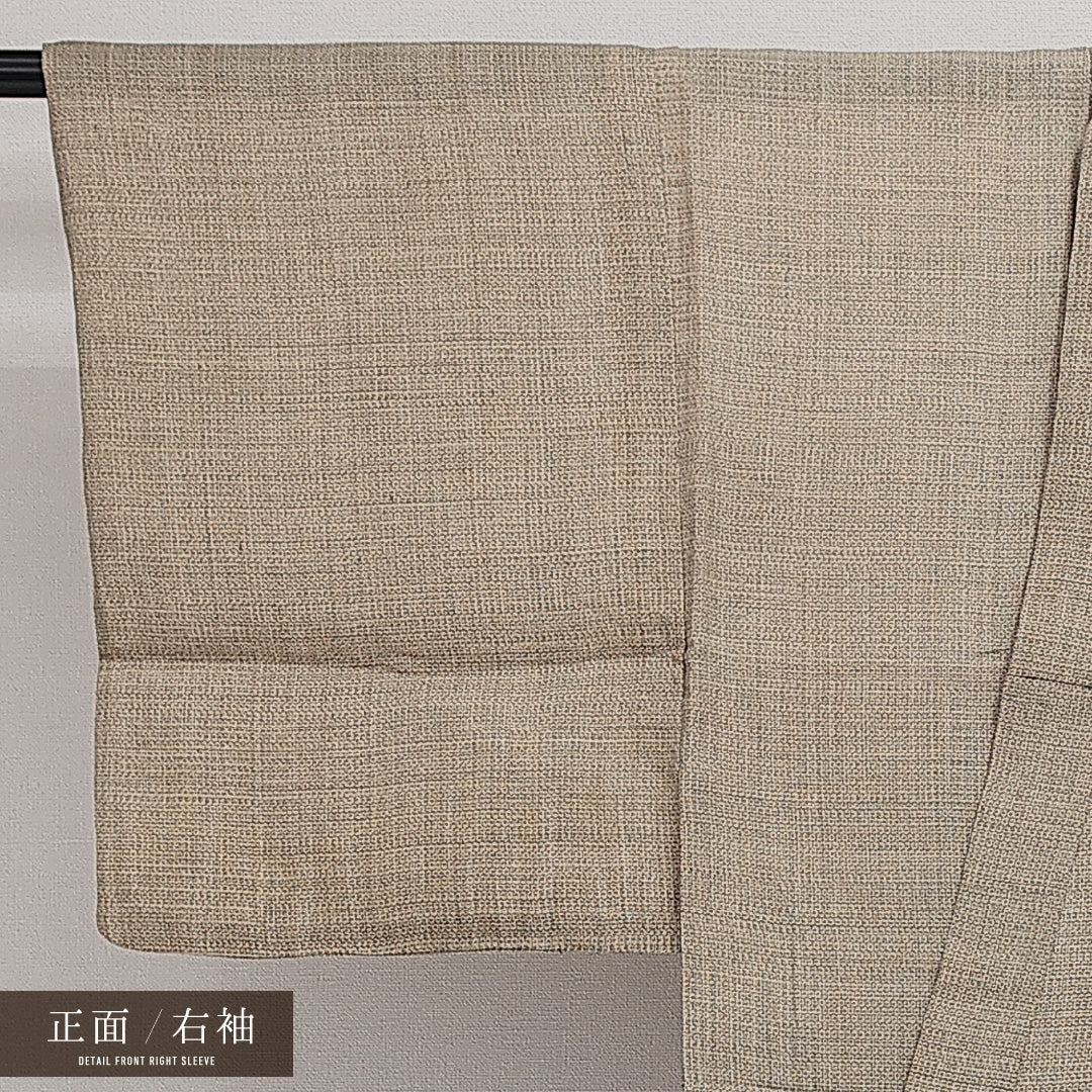 男着物 夏物 洗える着物 身丈137cm 裄丈63cm Cランク 麻 棒衿 Sサイズ カジュアル 亀甲 シック 淡い ベージュ系 クリーム系 1219-14288