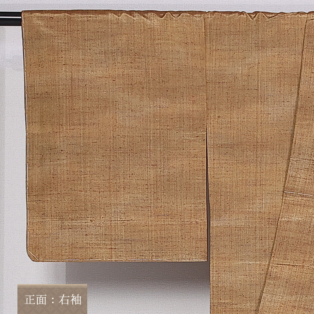 信州紬 袷 身丈158cm 裄丈63cm 正絹 Sランク カジュアル 広衿 Mサイズ 格子 茶系 M4 1223-10474