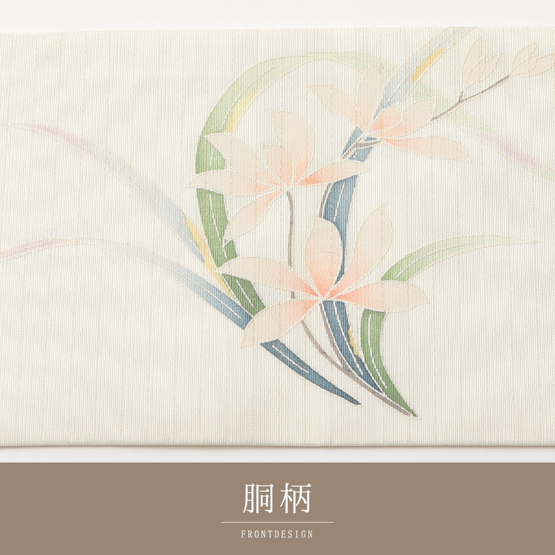 夏物 名古屋帯 ポイント柄 帯丈380cm カジュアル Sランク 正絹 絽 綴れ織 花柄 白系 1224-01988