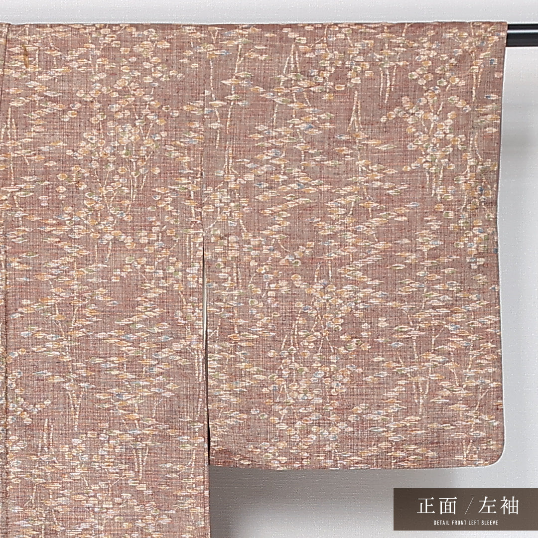 アンティーク 紬 袷 身丈153cm 裄丈62cm 正絹 Bランク バチ衿 Sサイズ 創作柄 茶系 M4 1223-11954