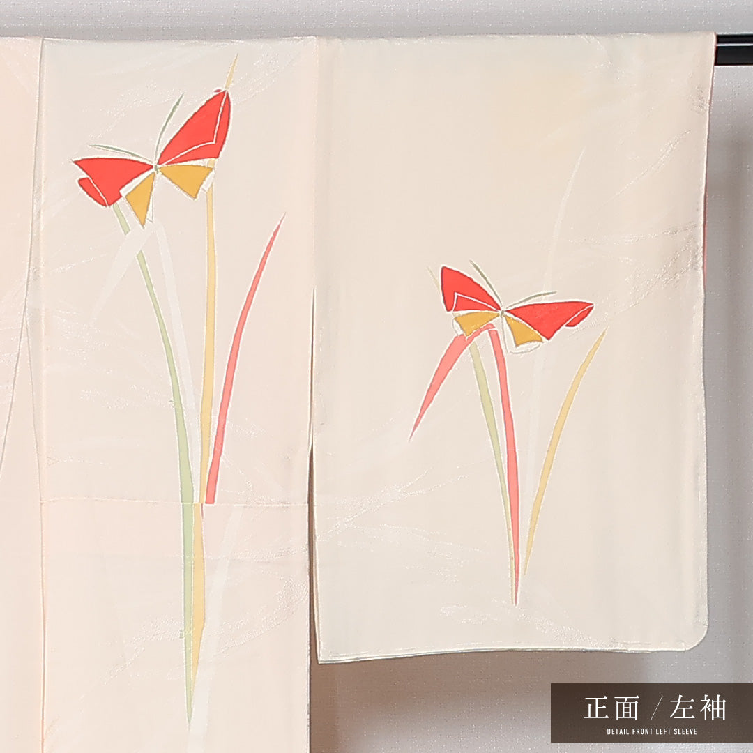 付下げ 身丈160cm 裄丈64.5cm Cランク L 正絹 袷 広衿 金駒刺繍 蝶 インフォーマル クリーム系 1261-12027