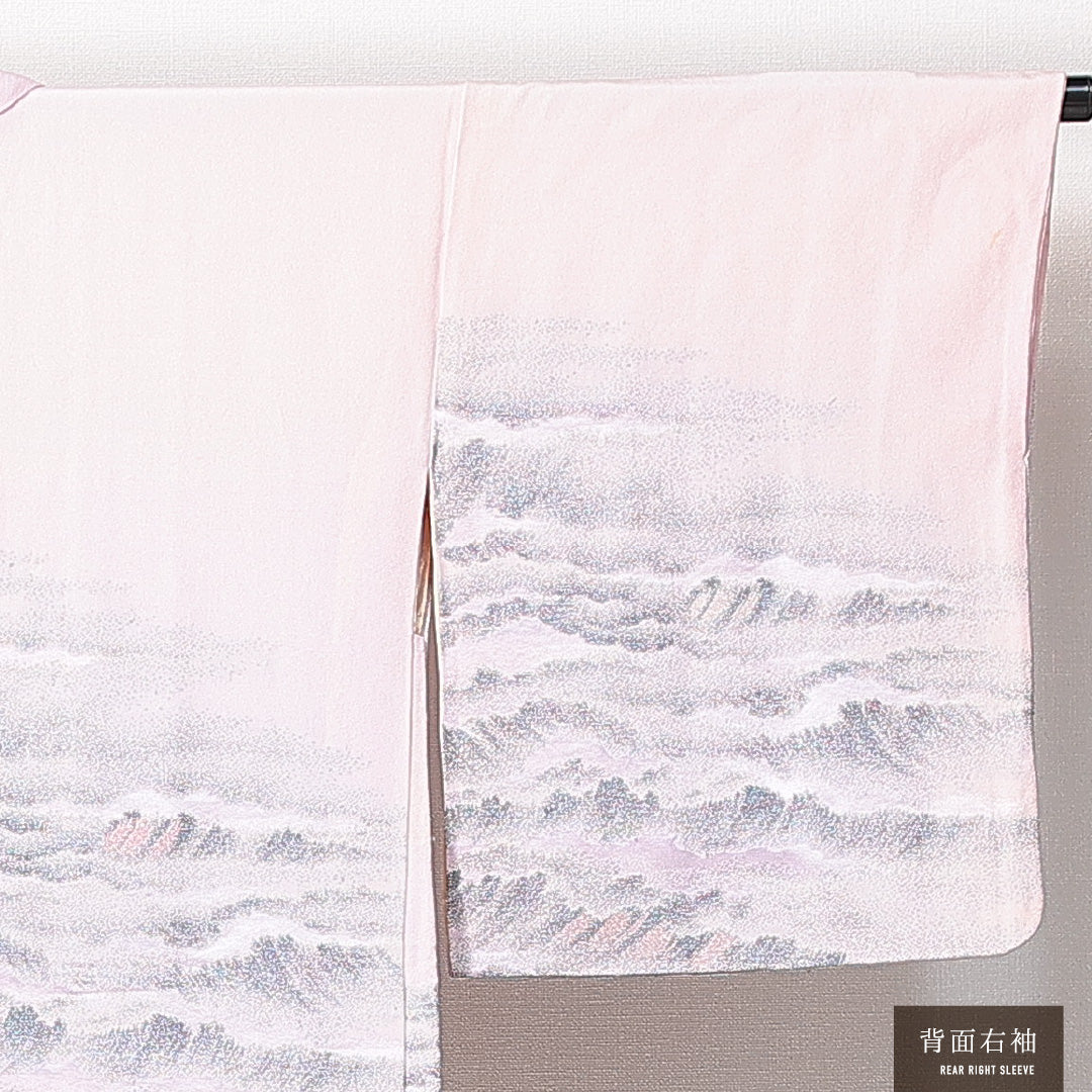 絵羽羽織 袷 身丈77cm 裄丈64cm 正絹 Sランク インフォーマル Mサイズ 紐あり 波頭 海 ピンク系 RP 1234-14699