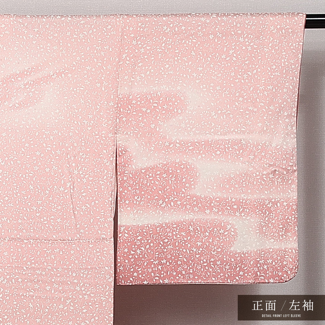 訪問着 袷 身丈158cm 裄丈65cm 正絹 Sランク セミフォーマル 広衿 Mサイズ 流水 花柄 ピンク系 RP 1217-14139