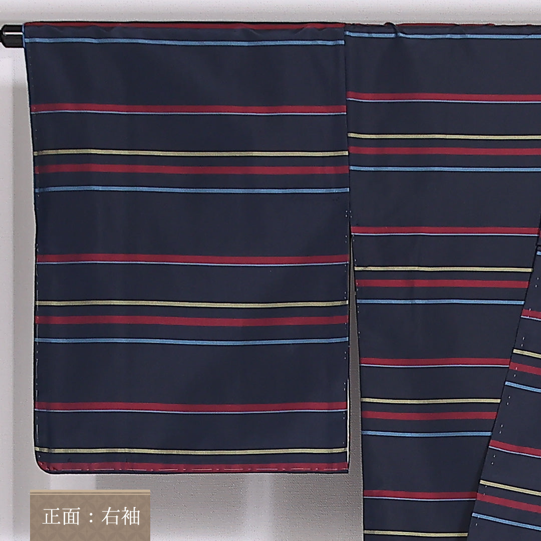 大島紬 袷 身丈158cm 裄69cm 正絹 縞 紺系 Aランク 1216-01473