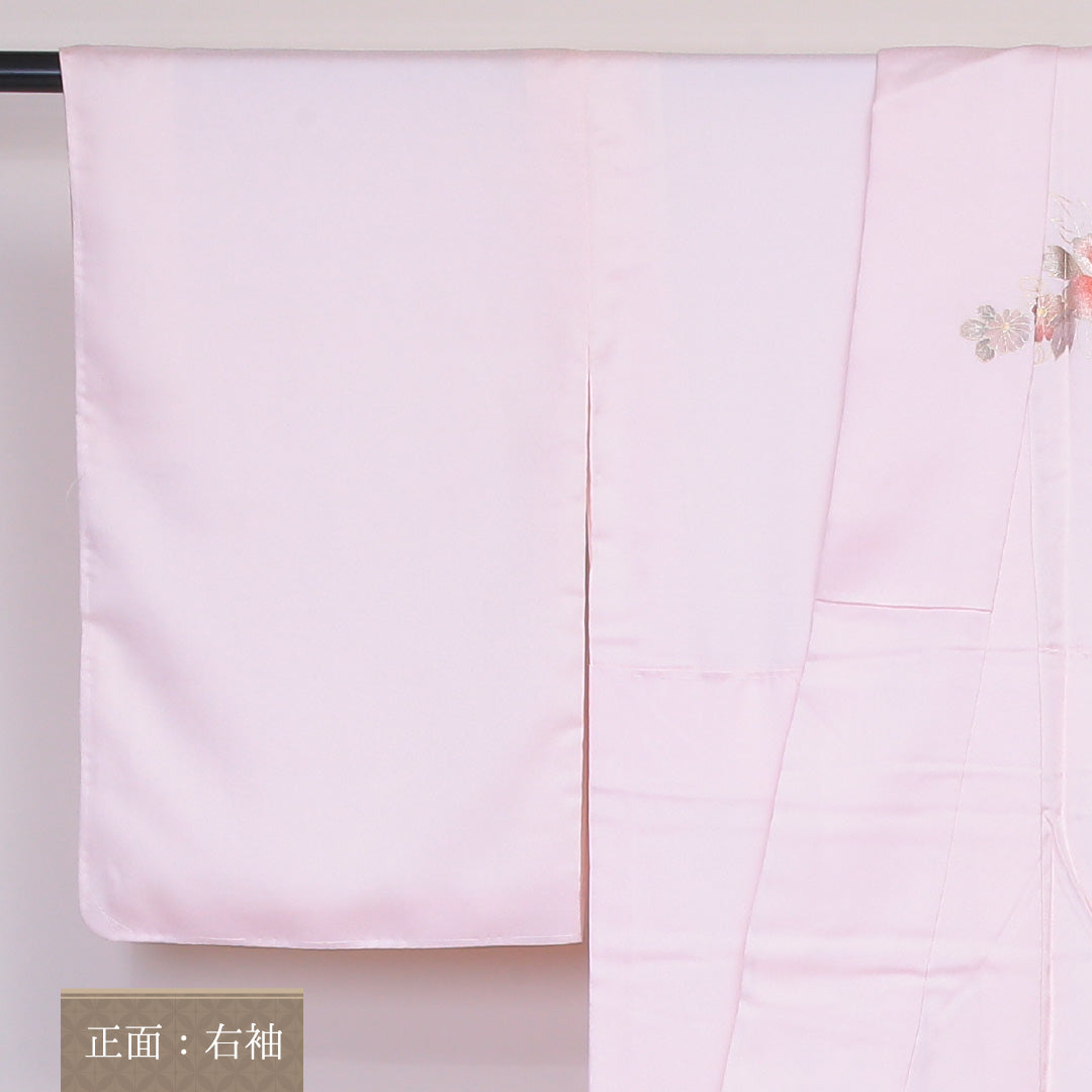 訪問着 袷 身丈160~164cm 裄63cm 正絹 和重 牡丹 流水 作家物 ぼかし ピンク系 画 Sランク 1212-00547