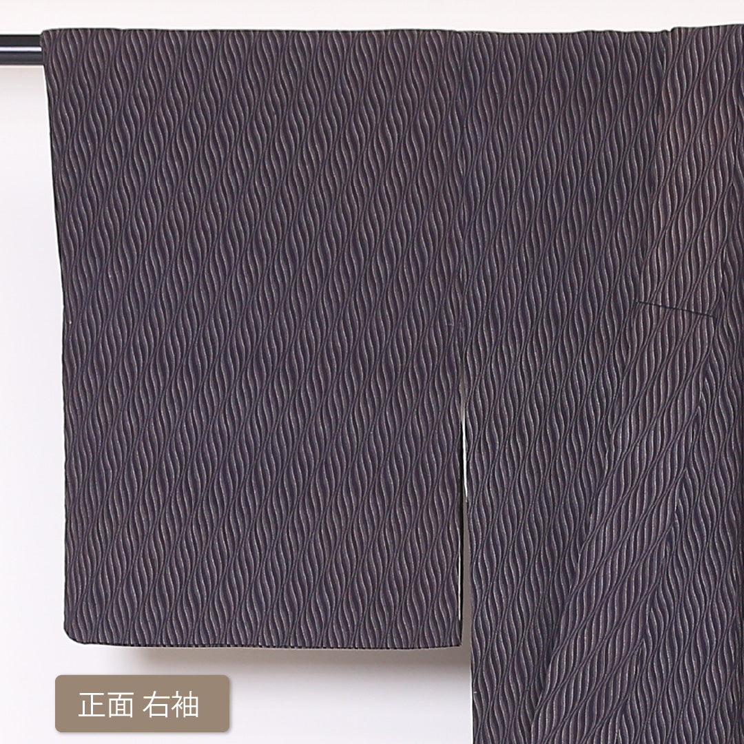 アンティーク お召 袷 身丈147cm 裄丈65cm 正絹 Aランク XSサイズ バチ衿 抽象柄 黒系 1265-01922