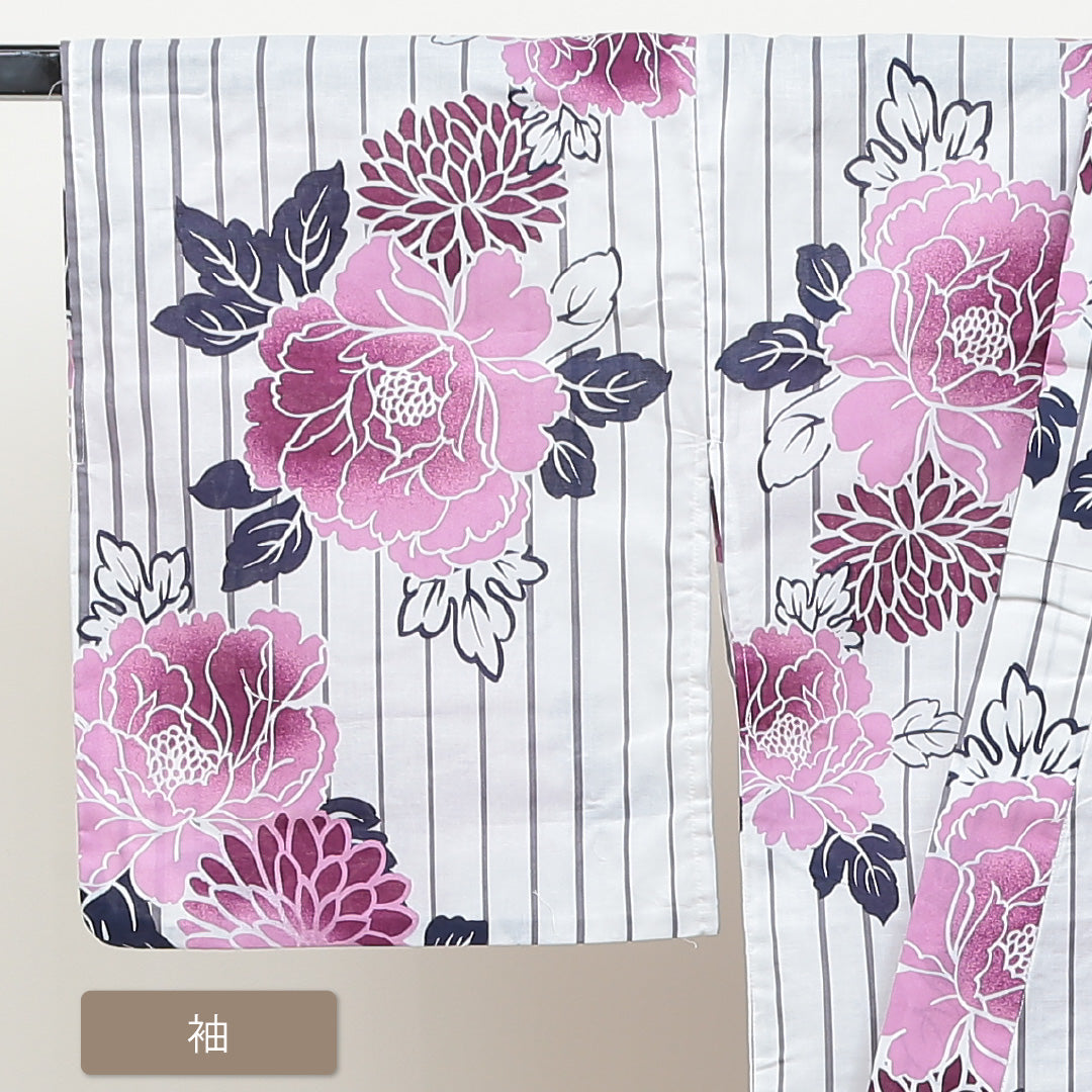 新品 浴衣 身丈163cm 裄丈67cm 木綿 洗える着物 牡丹 菊 Nランク 1218-00043