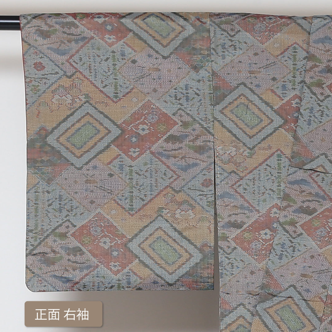 大島紬 袷 身丈153cm 裄62.5cm 正絹 グレー系 Aランク 1216-00552