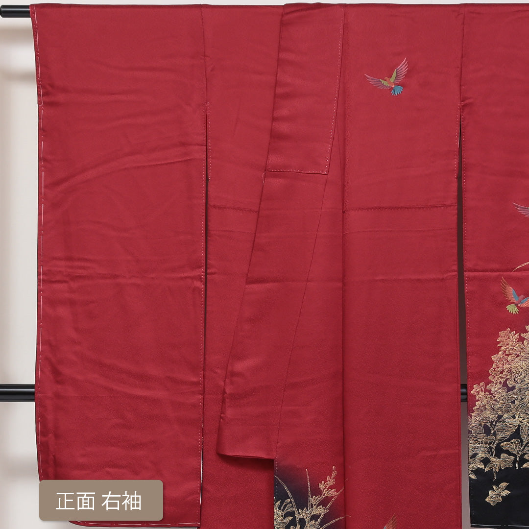 振袖 身丈165cm 裄丈68cm Sランク 袷 正絹 広衿 蘇州刺繍 尾長鳥 牡丹 1213-F0049
