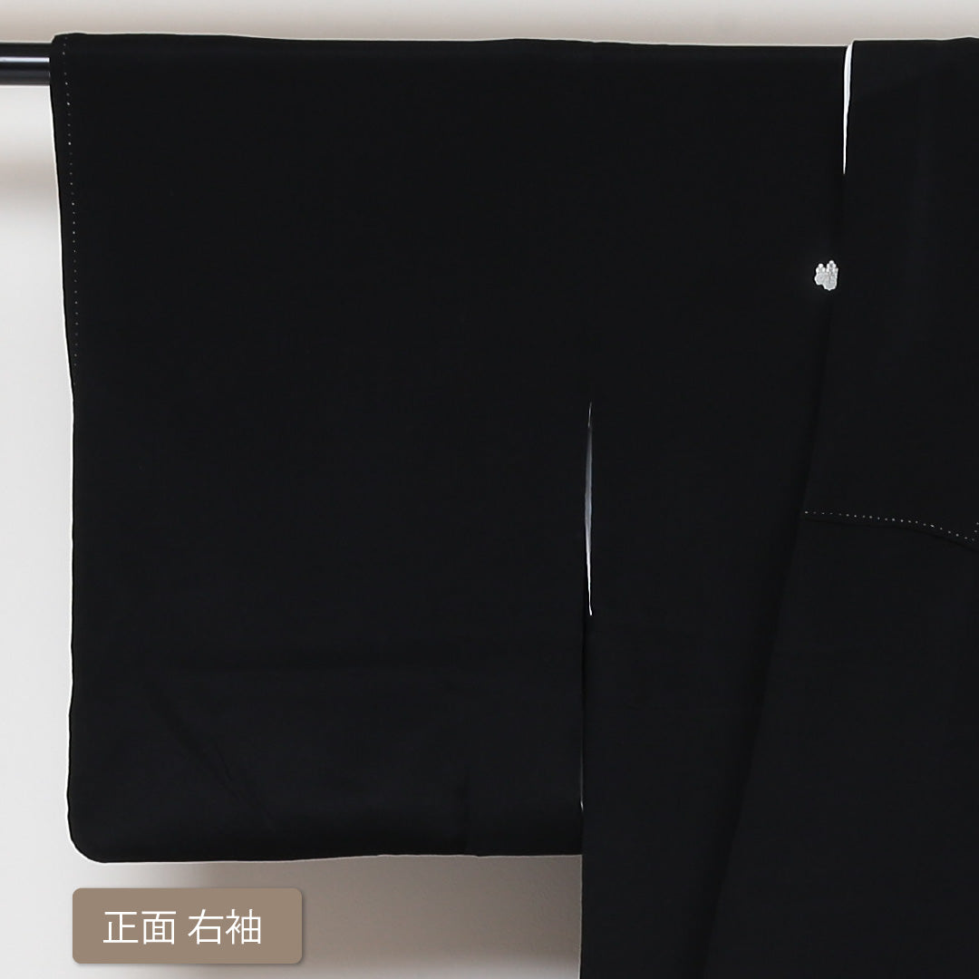黒留袖 五つ紋 五三桐 身丈163cm 裄丈62.5cm Sランク 正絹 袷 広衿 L 京友禅 雉 牡丹 フォーマル 黒系 1211-F0189