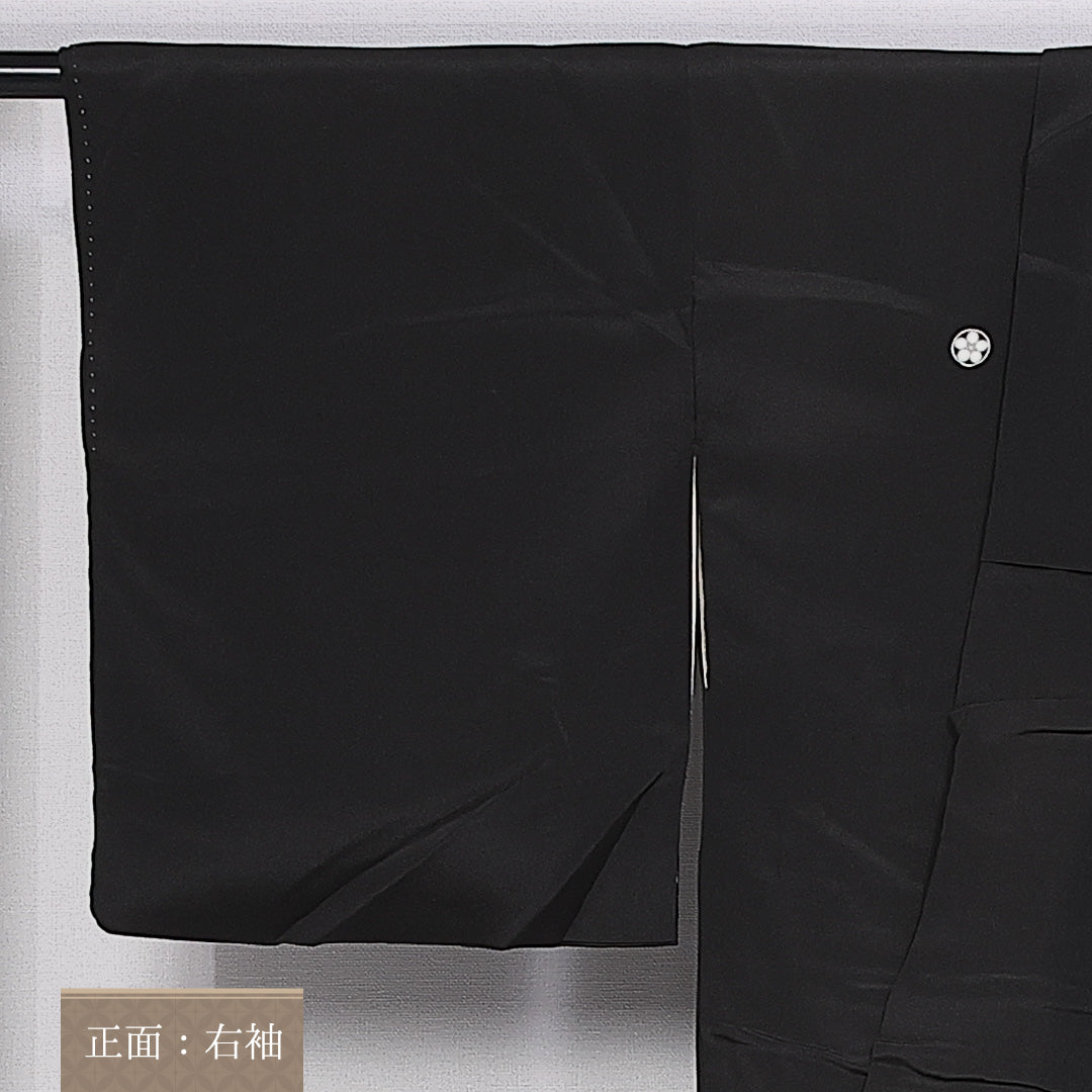 黒留袖 五つ紋 丸に梅鉢 身丈159cm 裄丈64cm Cランク 正絹 袷 広衿 M 刺繍 桐 フォーマル 黒系 1211-F0317