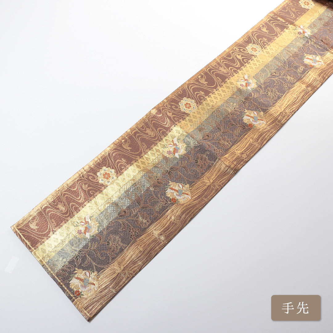 袋帯 帯丈440cm 六通 仕立て上がり フォーマル Sランク 花喰い鳥 金襴 金系 1223-00679-221 1223-00679