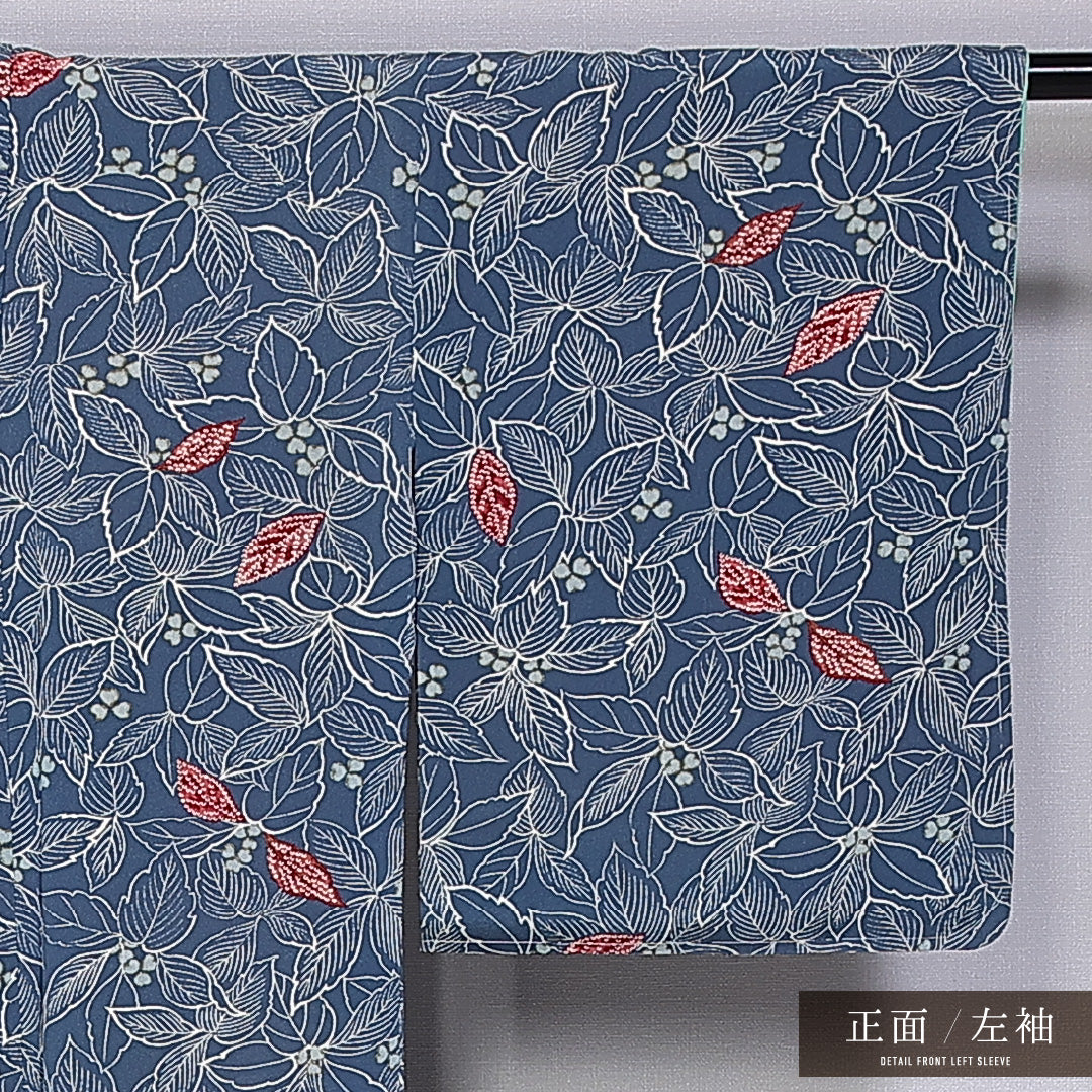 小紋 袷 身丈153cm 裄丈63cm 正絹 Aランク インフォーマル バチ衿 Sサイズ 植物柄 青系 HP 1221-11263
