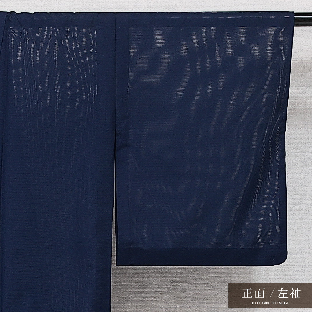 色無地 絽 身丈156cm 裄丈61cm Aランク 正絹 広衿 Mサイズ インフォーマル 地紋なし 無地 シック 落ち着き 紺系 1214-14389