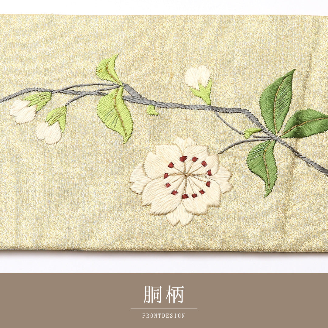 アンティーク 名古屋帯 ポイント柄 帯丈333cm Cランク 正絹 ルリ 桜 黄系 1224-02503