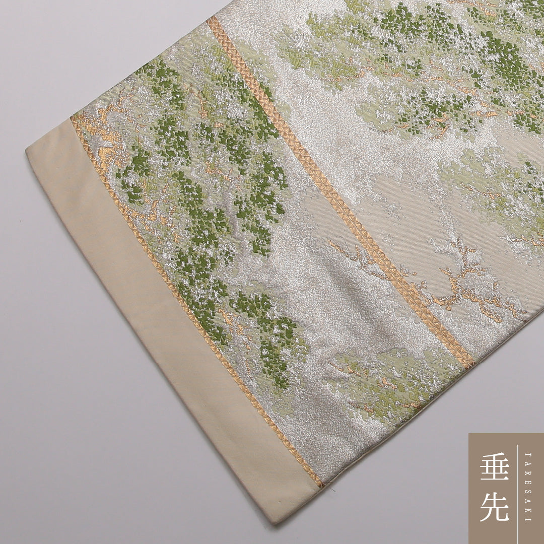 袋帯 帯丈428cm 正絹 六通 フォーマル 綴れ織 松 クリーム系 1243-01387