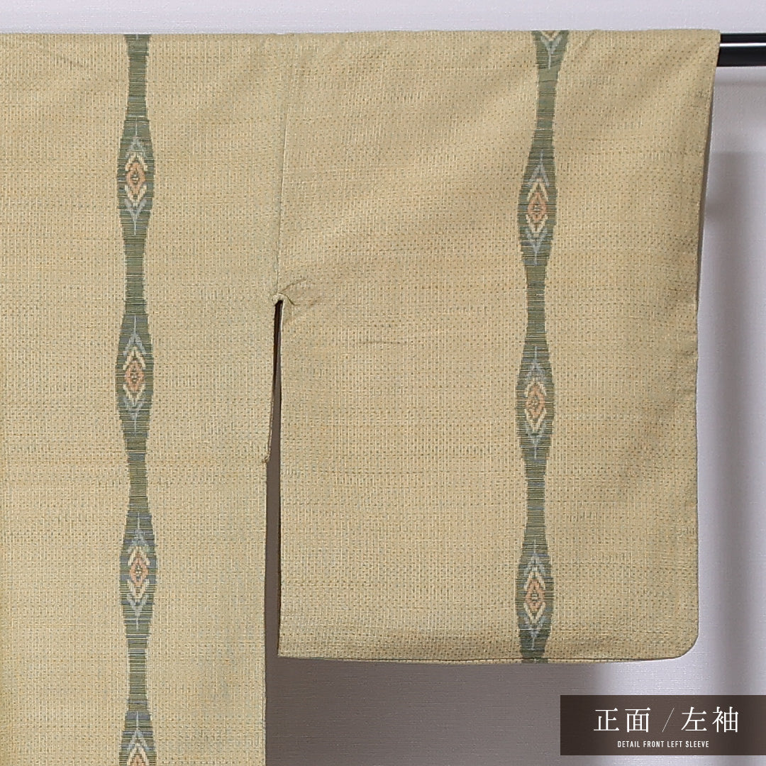 紬 袷 身丈156cm 裄丈64cm 正絹 Cランク カジュアル 広衿 Mサイズ よろけ縞 緑系 LP 1223-11813