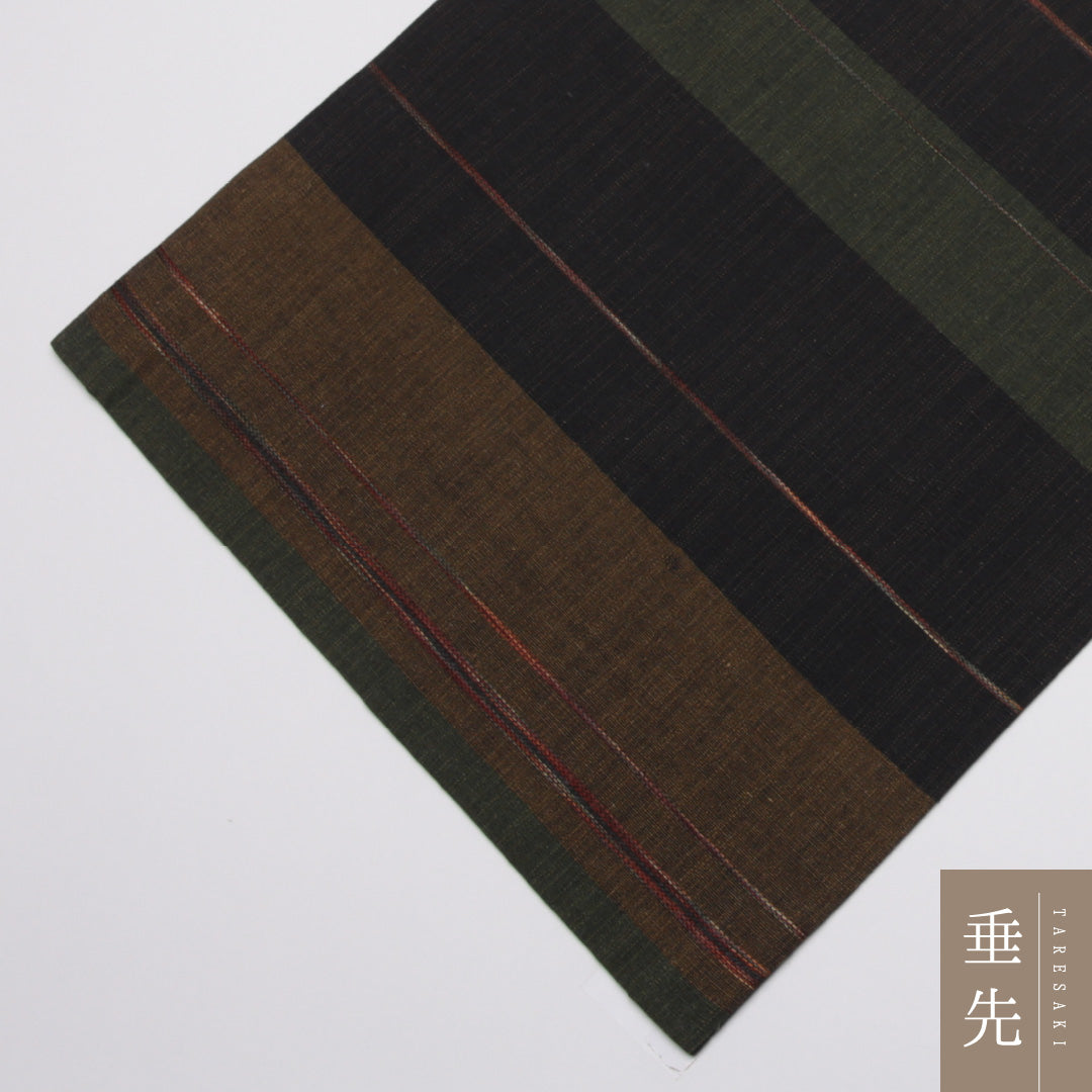 未使用品 袋帯 帯丈432cm 全通 縞 紬 リバーシブル カジュアル 紺系 正絹 Sランク 1223-01113