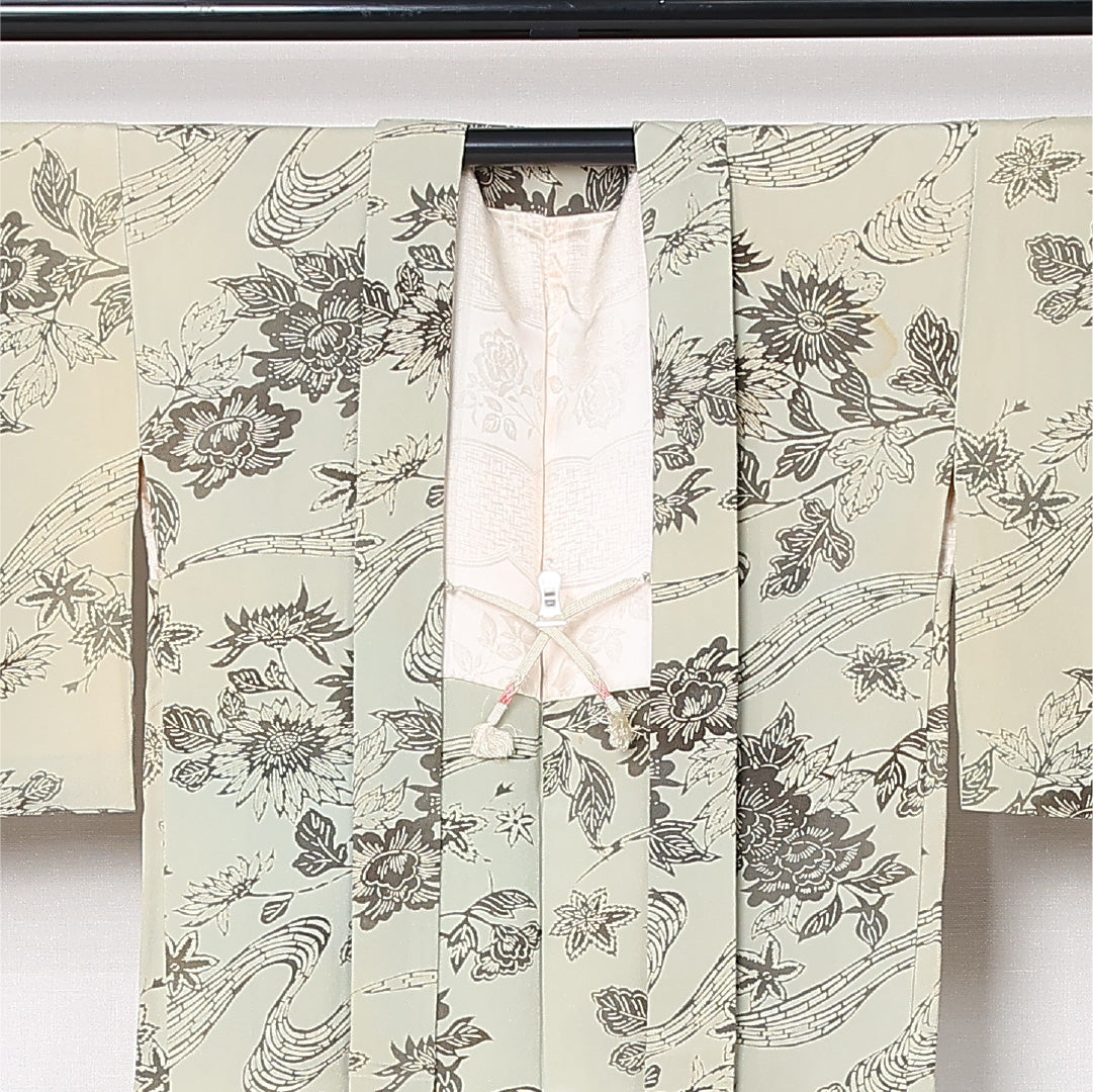羽織 袷 身丈77cm 裄丈64cm 正絹 Cランク カジュアル Mサイズ 紐あり 菊 クリーム系 LP 1232-12919