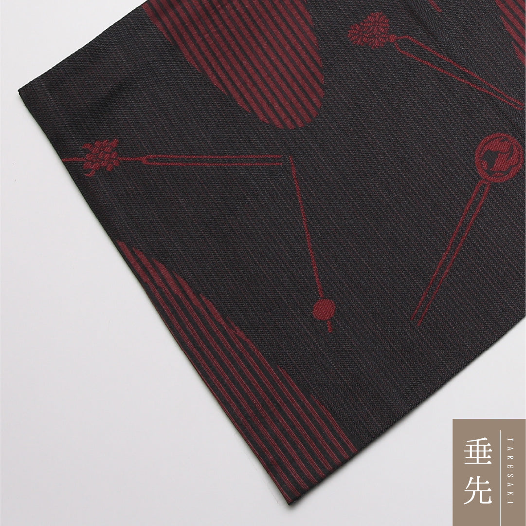 夏物 名古屋帯 帯丈364cm Aランク 開き仕立て 全通 ポリエステル 簪 カジュアル 黒系 1224-01904
