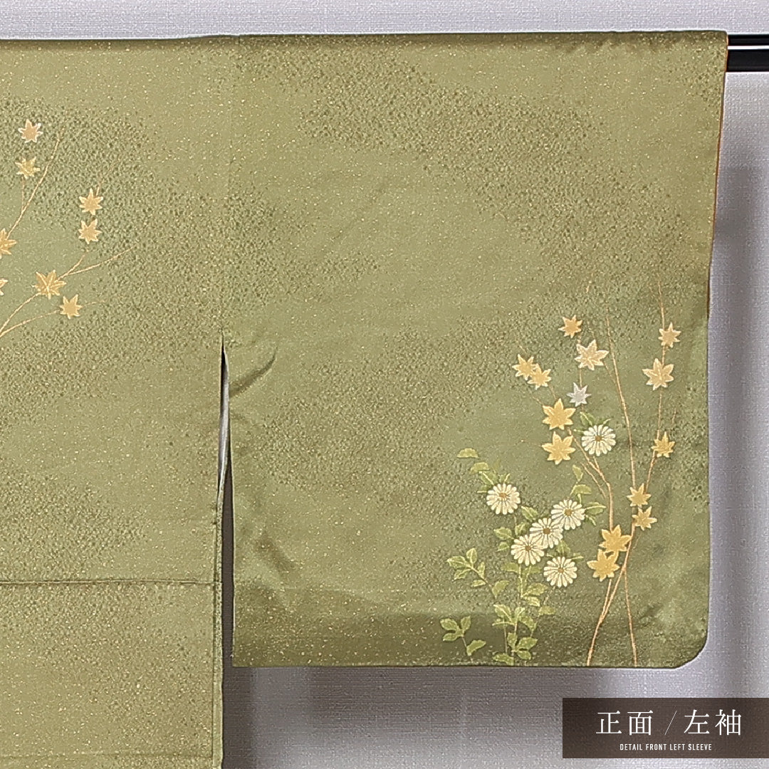 訪問着 身丈145cm 裄丈65.5cm XS 正絹 Aランク 袷 広衿 菊 紅葉 1212-11013