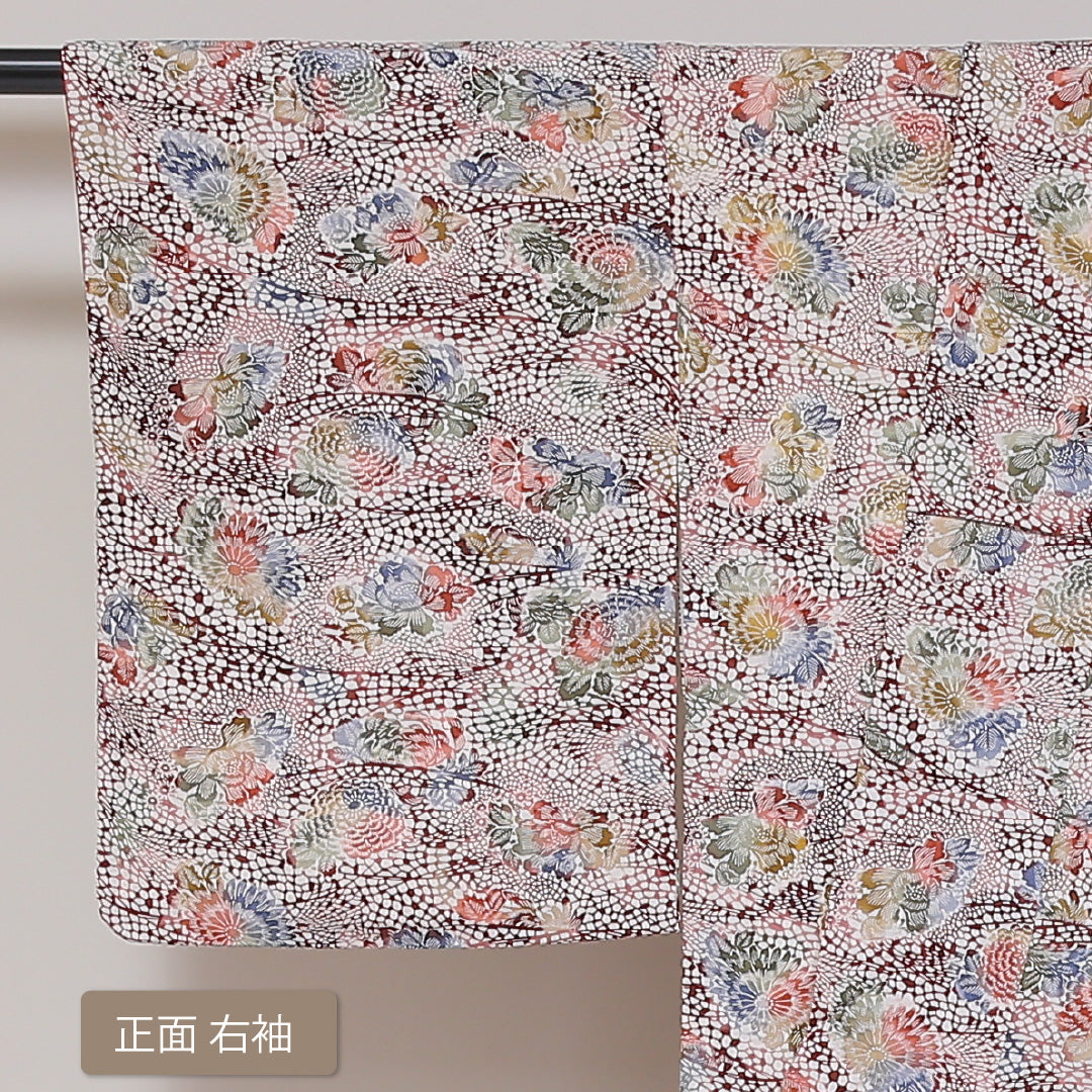 小紋 袷 身丈162cm 裄65.5cm グラデーション系 型染め 牡丹 正絹 Sランク 1215-01797-2499
