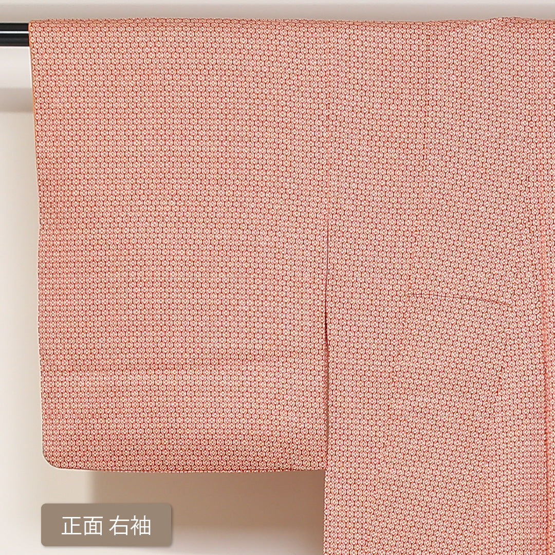 小紋 袷 身丈151cm 裄丈62cm 正絹 Sランク インフォーマル 広衿 Sサイズ 立涌 花柄 朱系 RP 1221-01717