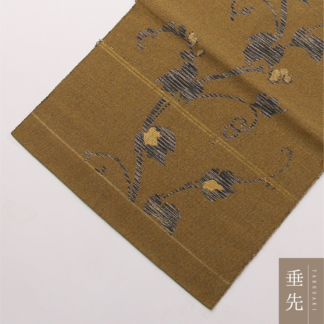 名古屋帯 六通 帯丈340cm カジュアル Bランク 正絹 唐草 植物柄 茶系 1224-02270