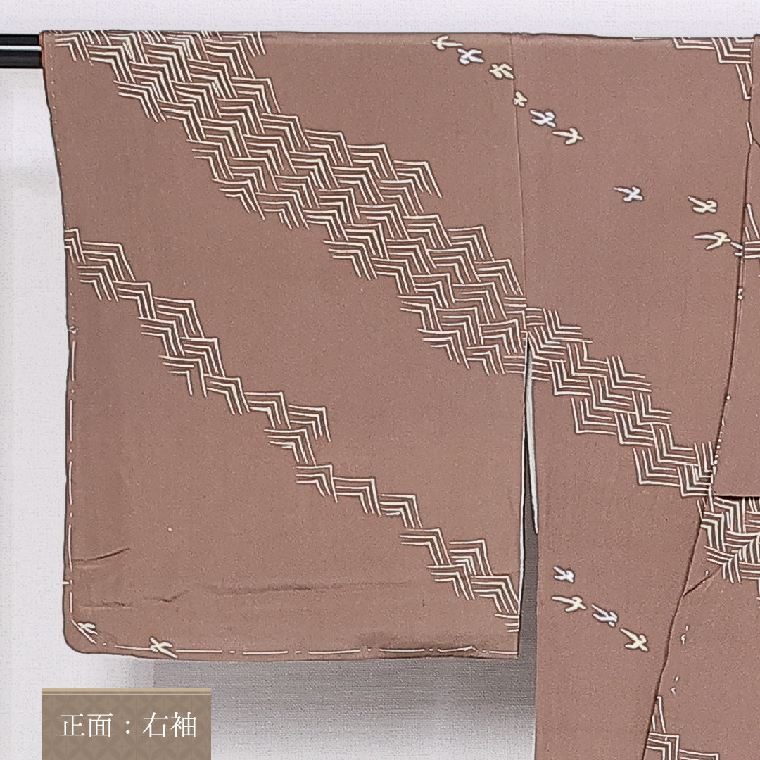 小紋 袷 身丈157cm 裄丈65cm 正絹 Sランク インフォーマル 広衿 Mサイズ 燕 茶系 RP 1221-10171