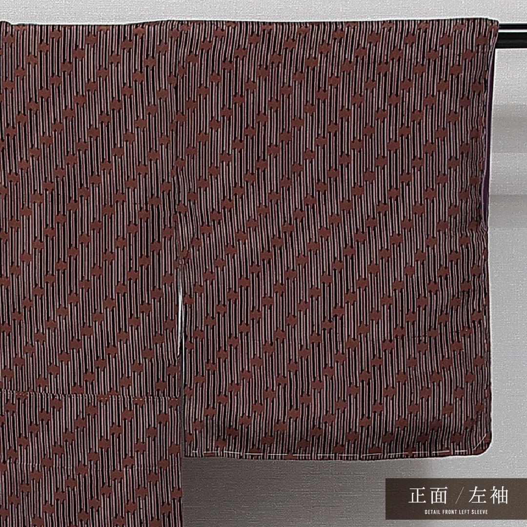 アンティーク 小紋 袷 身丈149cm 裄丈61cm 正絹 Aランク バチ衿 XSサイズ 縞 創作柄 茶系 RP 1221-14327