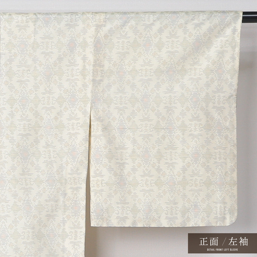 紬 身丈158cm 裄丈64cm Sランク M ポリエステル 洗える着物 単衣 バチ衿 肩当て 創作 カジュアル クリーム系 1216-12346