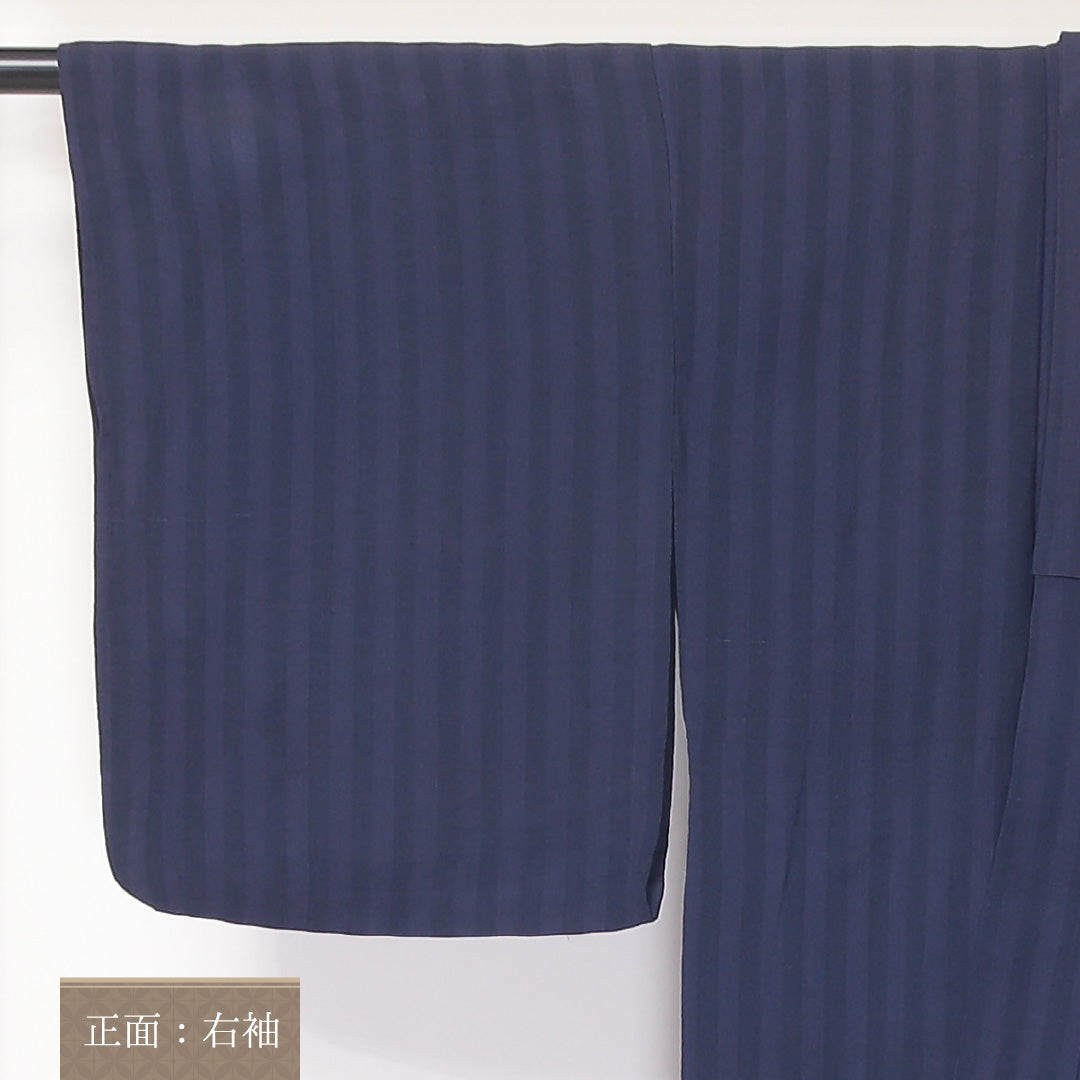 夏物 小紋 紗 身丈150cm 裄丈62cm 正絹 Cランク インフォーマル バチ衿 Sサイズ 縞 紫系 LP 1221-02161