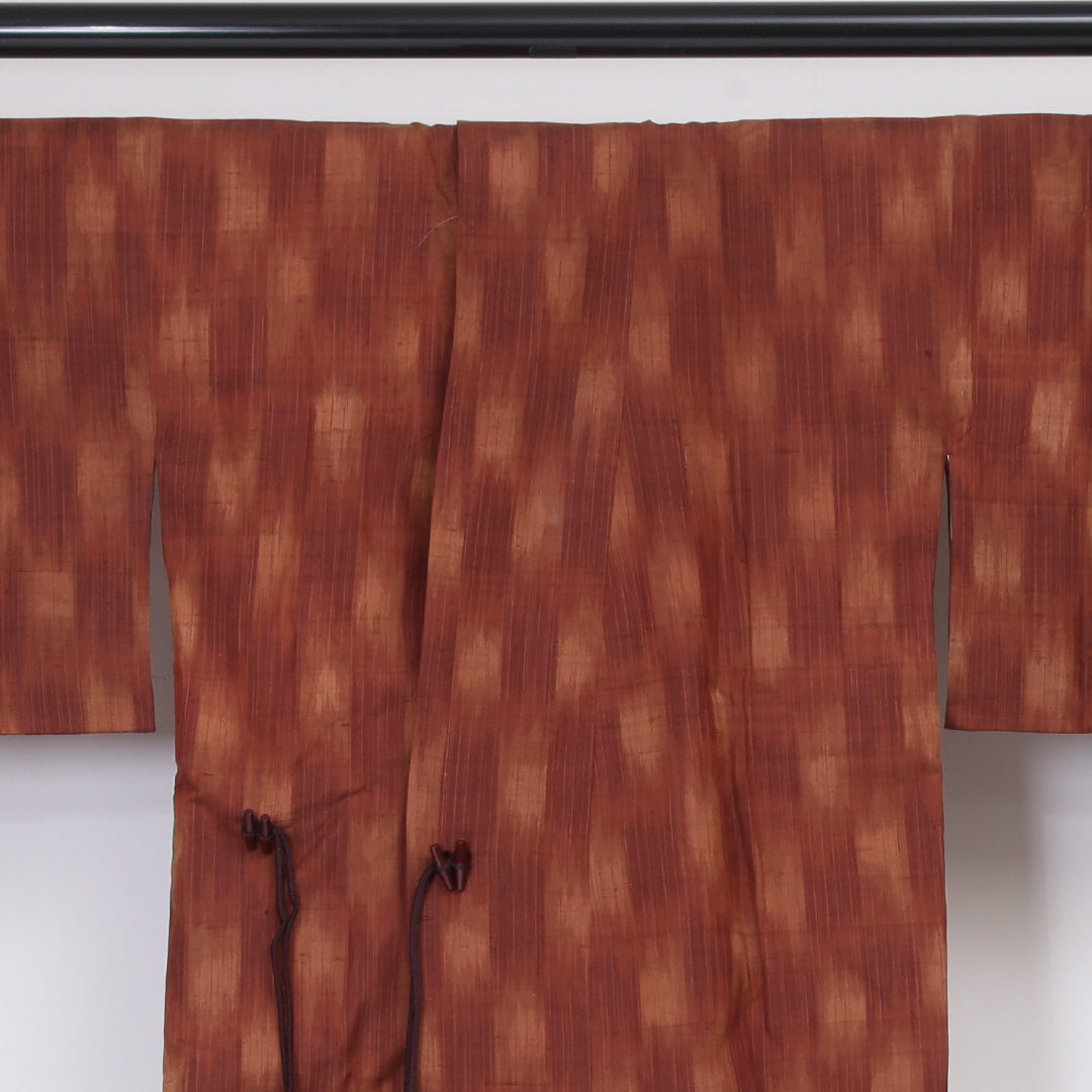 道中着(紬) 袷 身丈83cm 裄丈65cm 正絹 Sランク Mサイズ カジュアル 無地 朱系 1264-05764