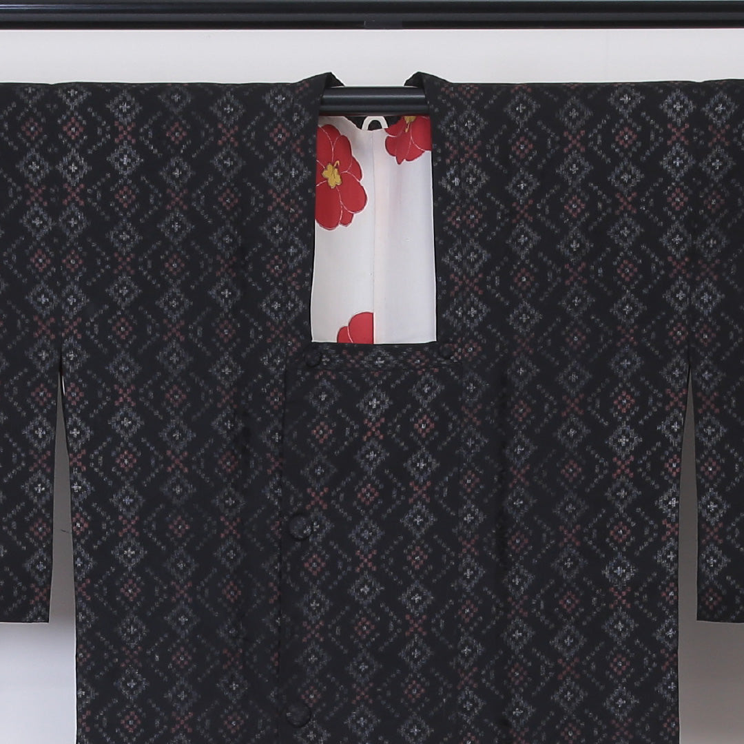 道行コート 身丈86cm 裄丈63cm 正絹 Aランク S 黒系 1217-00649