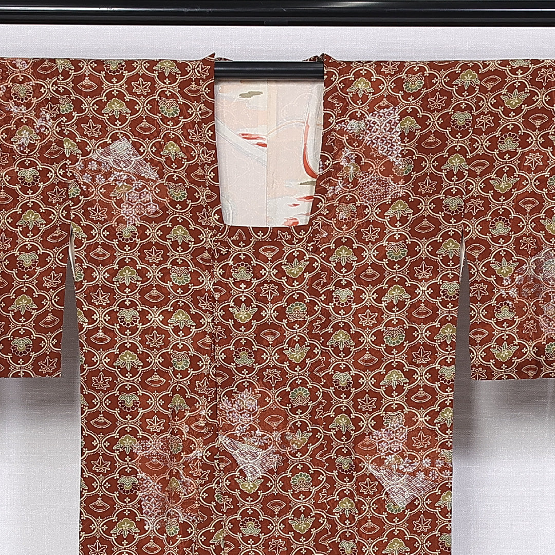 アンティーク 道行コート 袷 身丈79cm 裄丈62cm 正絹 Aランク Sサイズ 紅葉 茶系 RP 1237-10304