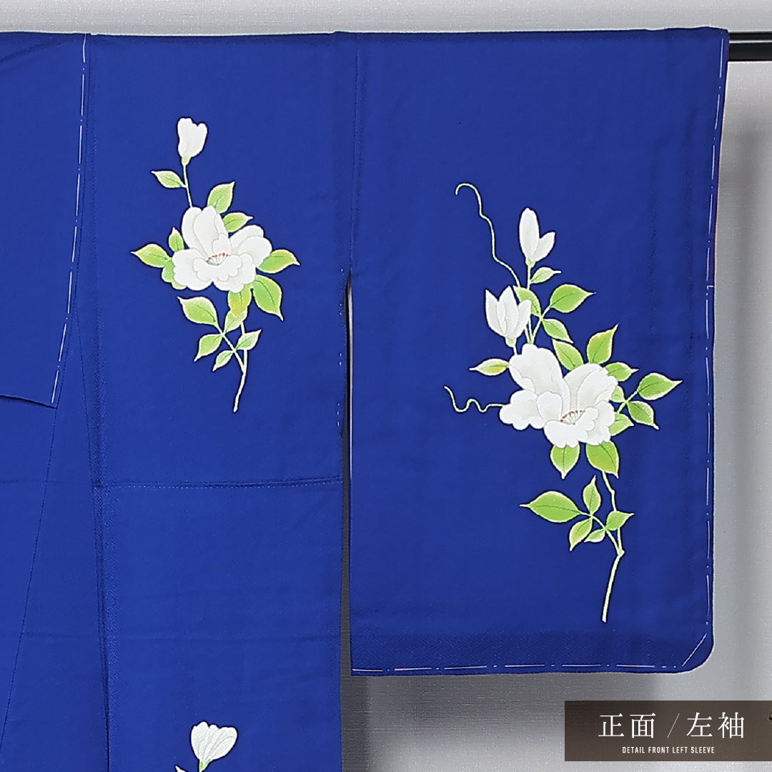 付下げ 身丈155cm 裄丈64cm Sランク M ポリエステル 洗える着物 袷 広衿 花柄 インフォーマル 青系 1261-12029