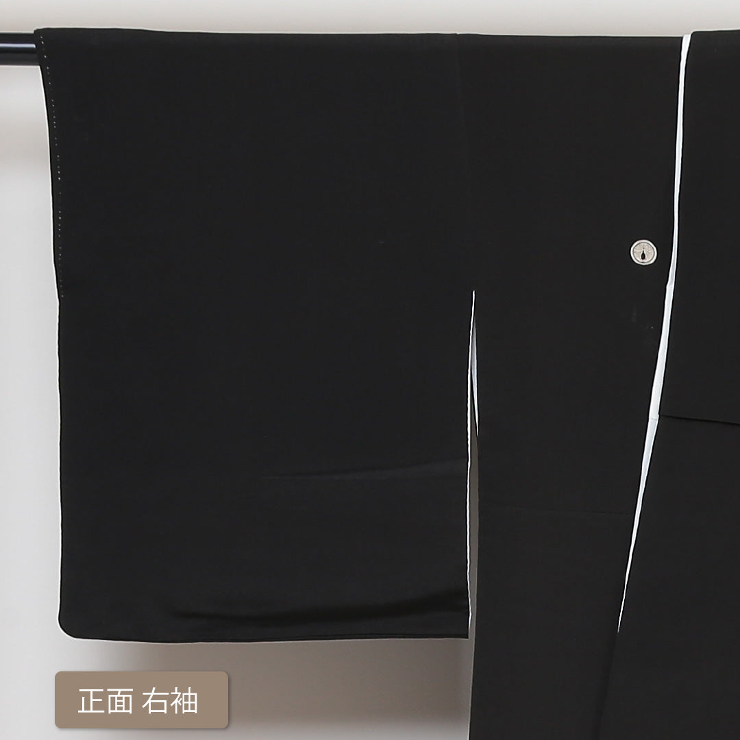 黒留袖 五つ紋 丸に抱き名荷 身丈156cm 裄丈63cm Bランク 正絹 袷 比翼 広衿 M 唐織 鳳凰 扇 フォーマル 黒系 1211-F0185