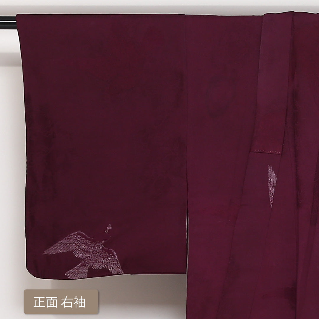 アンティーク 小紋 袷 身丈145cm 裄62cm 赤系 鳥柄 鳩 正絹 Bランク 1215-01647-4112