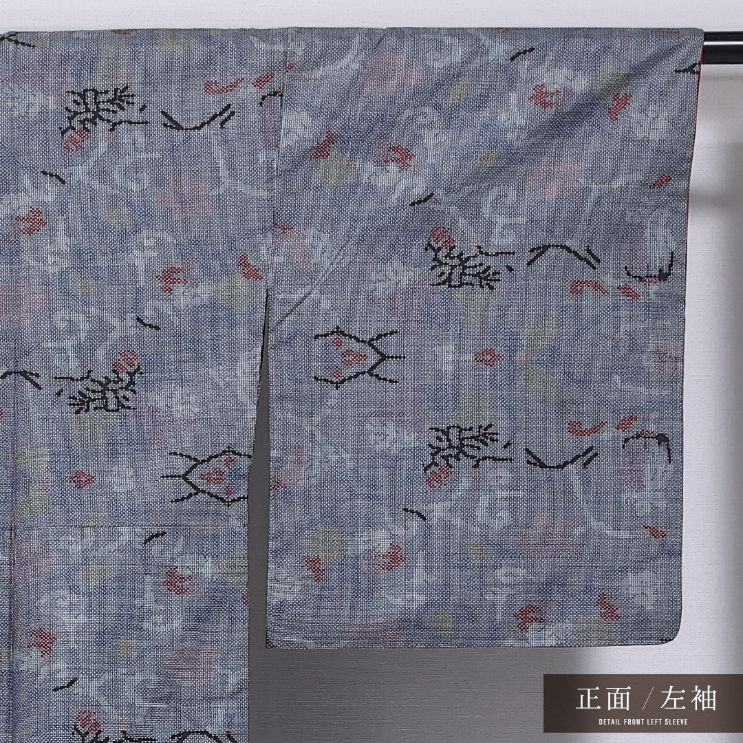大島紬 袷 身丈159cm 裄丈68cm 正絹 Bランク インフォーマル 広衿 Mサイズ 創作柄 グレー系 RP 1223-11589