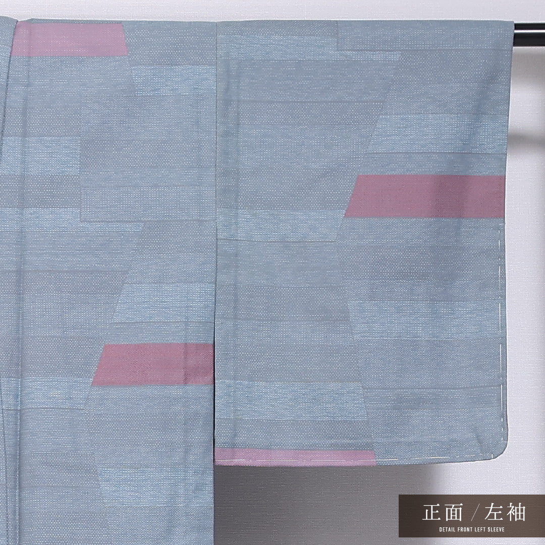 紬 単衣 身丈156cm 裄丈61cm 正絹 Aランク カジュアル バチ衿 Mサイズ 肩当て 創作柄 水色系 HP 1223-11727