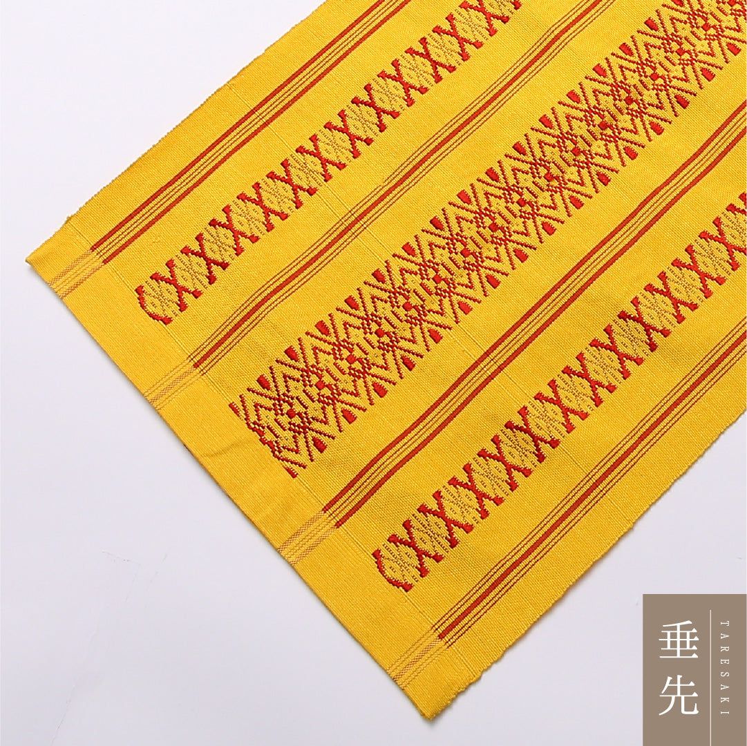 八寸名古屋帯 Sランク 帯丈372cm レーヨン 全通 開き仕立て 織り インフォーマル 本場筑前博多織 献上柄 黄系 RP 1245-02505