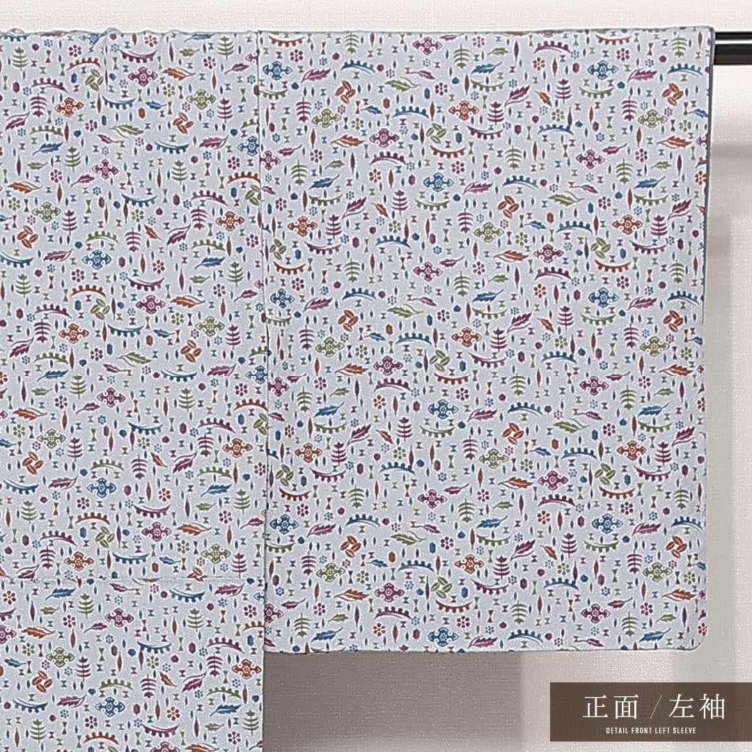 小紋 袷 身丈157cm 裄丈67cm 正絹 Sランク インフォーマル 広衿 Mサイズ 吹き寄せ グレー系 RP 1221-13332